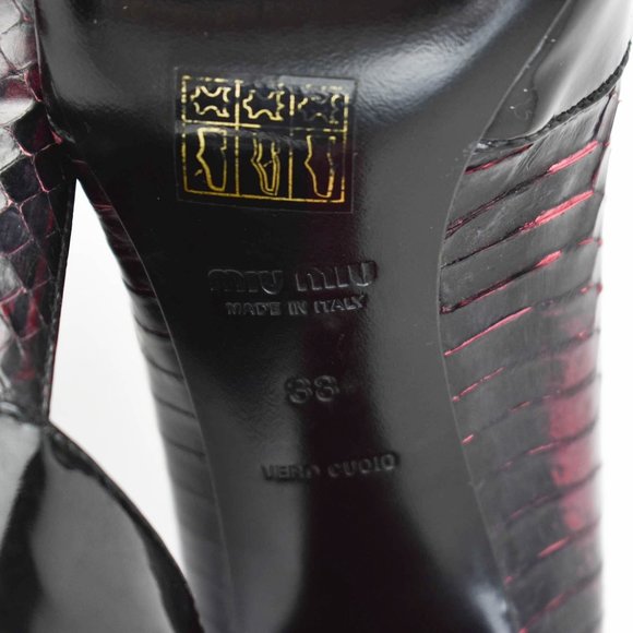 MIU MIU: Black, Leather & "Python" Crystal Heels - Picture 10 of 10